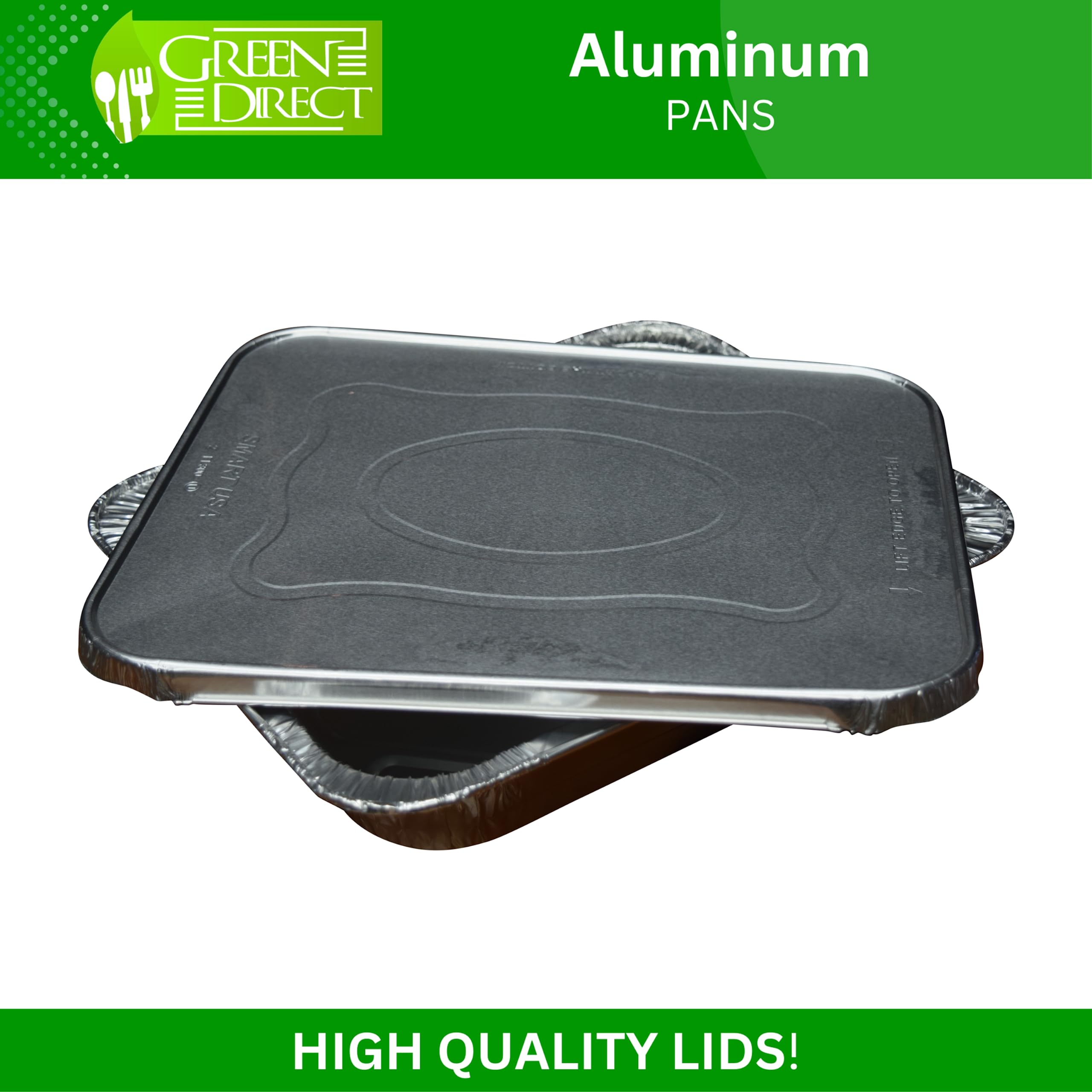 Green Direct Disposable Aluminum Foil Baking Pans with Lids - Half Size (9 x 13 inch) Roasting pan with covers for all kitchen & cooking needs, Pack of 10 pans and 10 lids