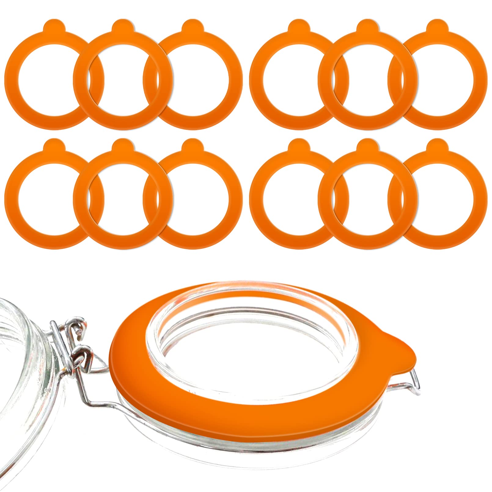 12 Pcs Replacement Silicone Gasket Seals for Jars Leakproof Airtight Rubber Sealing Rings for Regular Mouth Canning Jar, 3.75 Inches (Orange)