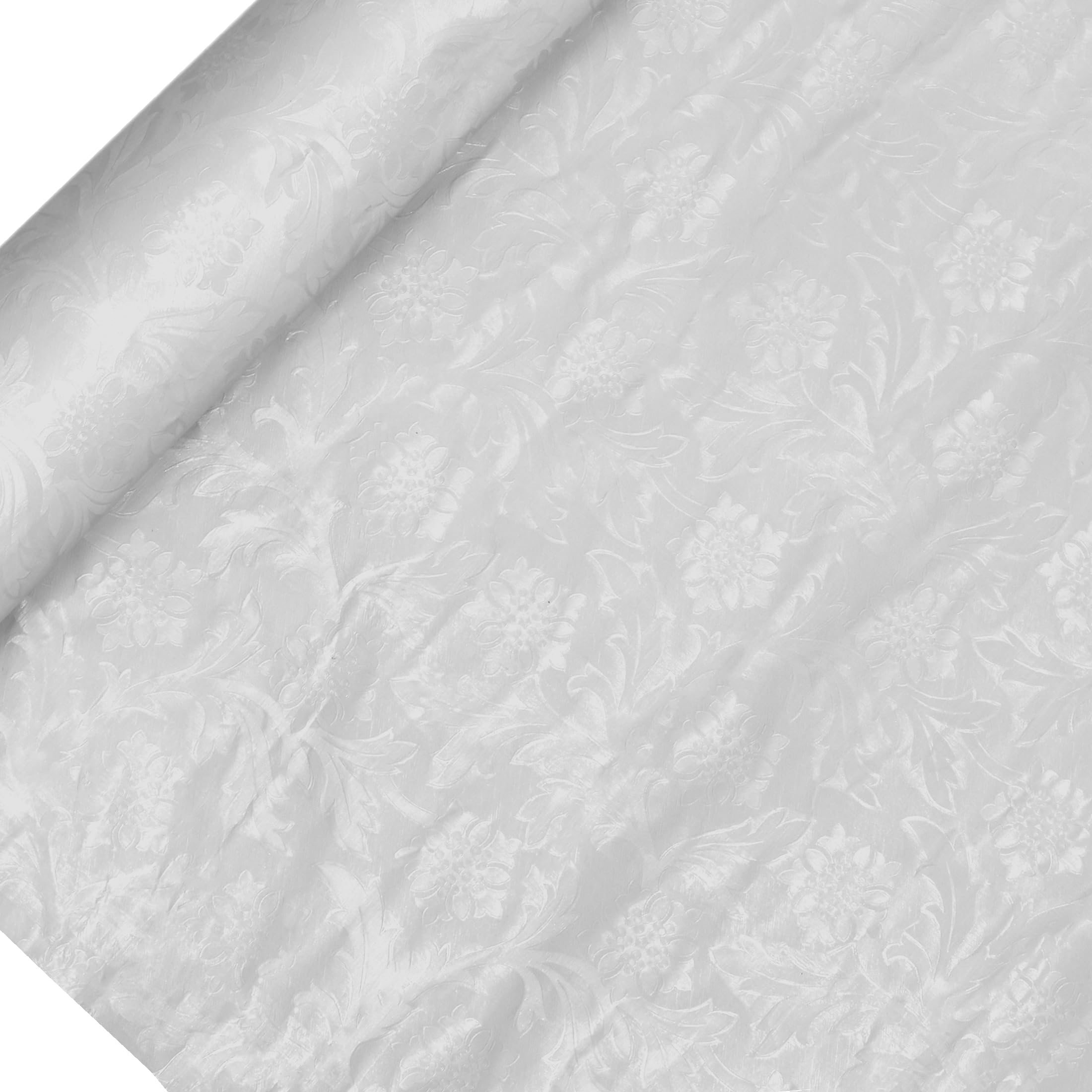 Paper Mart White Floral Foil, 20 Inches by 10 Yards, Poly Lined, Embossed Flower Wrapping Paper for Bouquets, Plants, and Decor