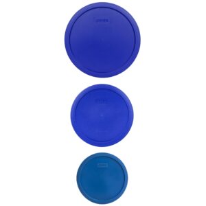 pyrex (1) 7401-pc 3-cup lake blue lid & (1) 7402-pc 7-cup cadet blue lid & (1) 7403-pc 10-cup cadet blue lid