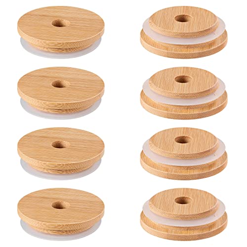 DOITOOL 8Pcs Bamboo Jar Lids with Straw Hole, Reusable Bamboo Lids for Beer Can Glass, 70mm Bamboo Mason Jar Lids with Straw Hole for Wide Mouth Mason Jar (8pcs)