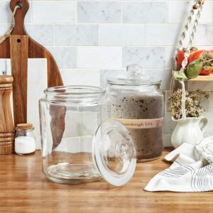 VALLENWOOD Sourdough Set: Clear Thicker Glass Jar 34oz, 1L With Lid. Plus Silicone Band Level Tag, Thermometer With Magnetic Strip And Spatula. For Fermenting. For Starter (Circular)