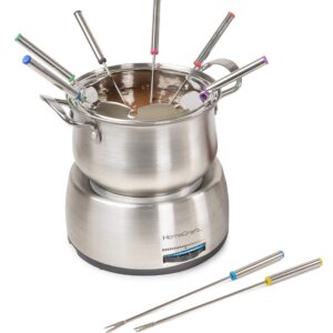 Nostalgia 8-Cup Electric Fondue Pot Set for Cheese & Chocolate - 8 Color-Coded Forks, Adjustable Temperature Control - Stylish Serving for Hors d'Oeuvres, Entrees, and Desserts - Stainless Steel