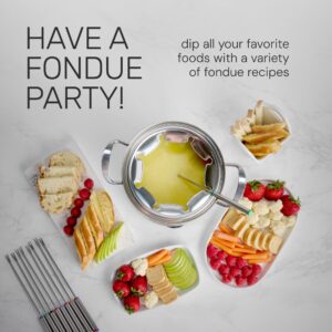 Nostalgia 8-Cup Electric Fondue Pot Set for Cheese & Chocolate - 8 Color-Coded Forks, Adjustable Temperature Control - Stylish Serving for Hors d'Oeuvres, Entrees, and Desserts - Stainless Steel