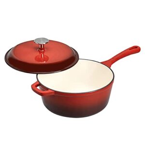 AmazonCommercial Enameled Cast Iron Covered Saucier, 3.7-Quart, Red