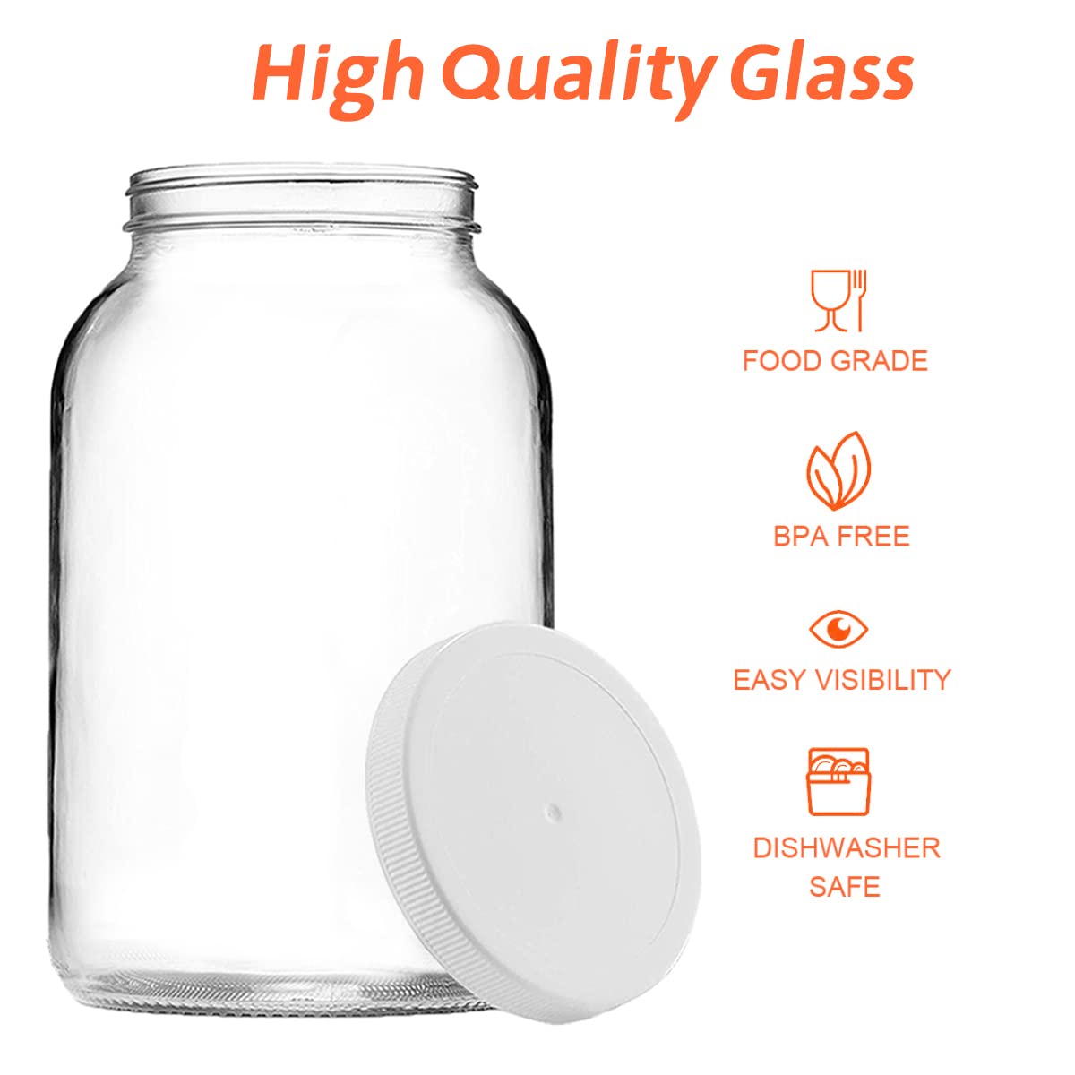Artcome 4 Pack Glass Jar Set - 2pc 1 Gallon Glass Jar Wide Mouth with 2pc Airtight Plastic Lids, 2pc 16oz Glass Jar with 2pc Silver Metal Lids for Fermenting, Kimchi, Kefir, Kombucha, Storing, Canning