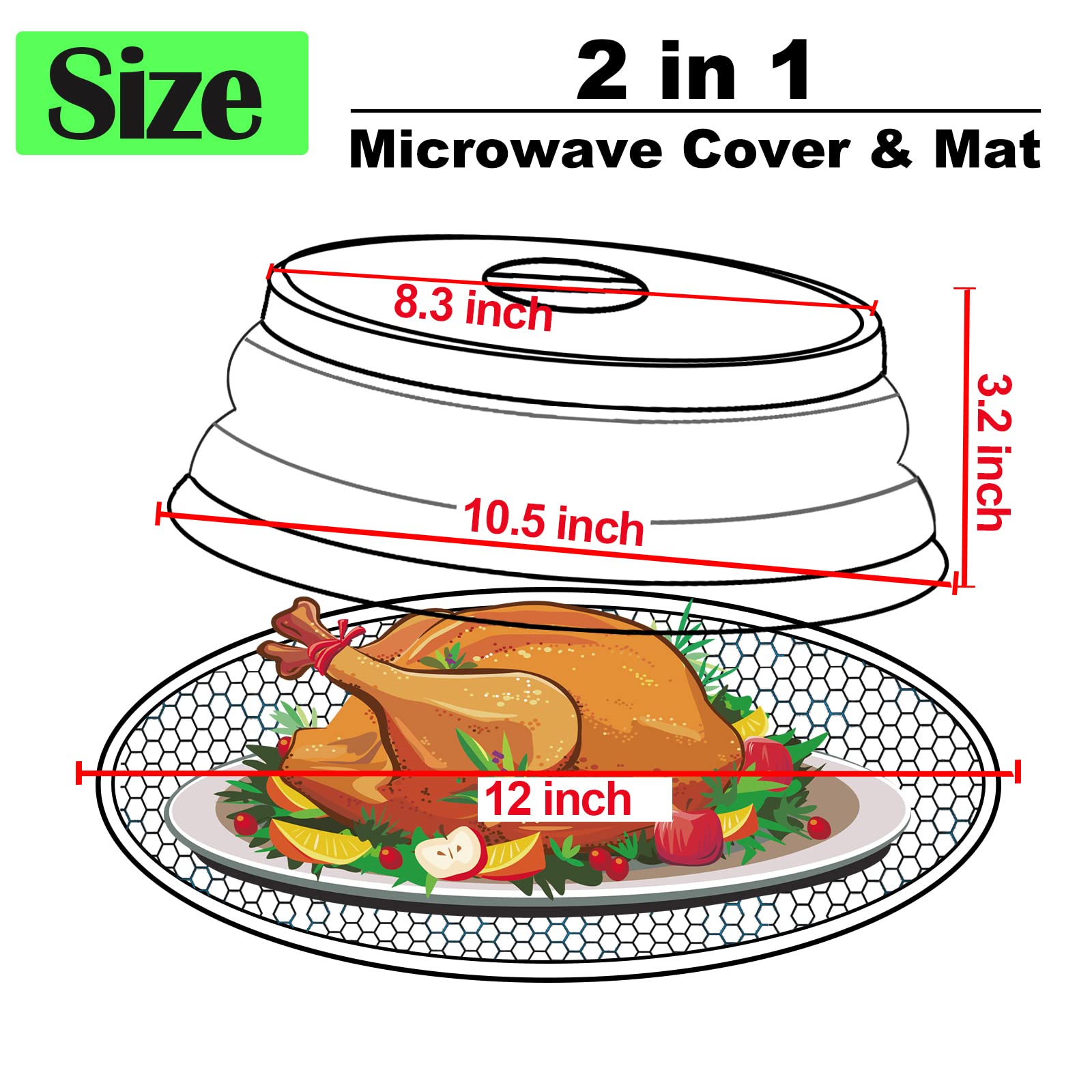 2 In 1 Microwave Cover & Mat, Microwave Splatter Cover for Food Guard Lid Collapsible Plate Cover, Silicone Microwave Mat Heat Resistant Multifunctional Oven Mat, As Trivet, Hot Pad, Pot Holder