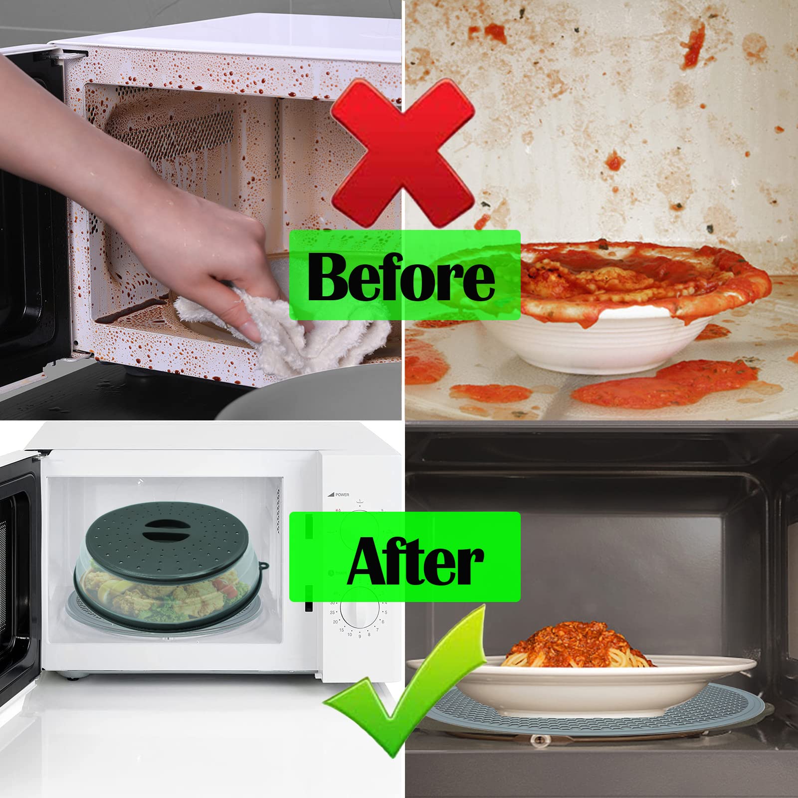 2 In 1 Microwave Cover & Mat, Microwave Splatter Cover for Food Guard Lid Collapsible Plate Cover, Silicone Microwave Mat Heat Resistant Multifunctional Oven Mat, As Trivet, Hot Pad, Pot Holder