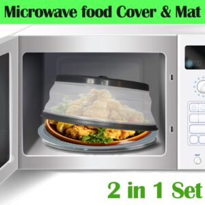 2 In 1 Microwave Cover & Mat, Microwave Splatter Cover for Food Guard Lid Collapsible Plate Cover, Silicone Microwave Mat Heat Resistant Multifunctional Oven Mat, As Trivet, Hot Pad, Pot Holder