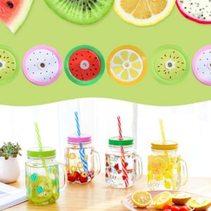 Metal Decorative Regular Mouth Mason Jar Lids with Straw Hole (18pcs) 8 Decoration Lids,8 Striped Plastic Straw Set,2 Straw Wrench