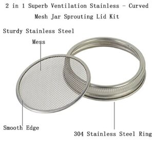 2 Pcs Stainless Steel Mason Jar Sprouting Jar Lids with 2 Pcs Stainless Steel Sprouting Stands for Wide Mouth Mason Jars Canning Jars (Black)