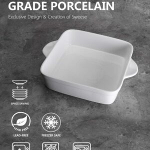 Sweese 8x8 inch Square Porcelain Baking Dish with Double Handles - Non-Stick Oven Casserole Pan for Brownie, Lasagna, Roasting - Great for Serving or Cooking