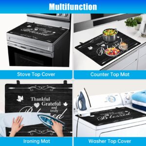 Stove Top Cover for Electric Stove (28.5”x 20.5”), Heat Resistant Glass Cooktop Cover, Multipurpose Stove/Counter/Washer Top Protector, Dishwasher Safe Natural Rubber (Thankful)