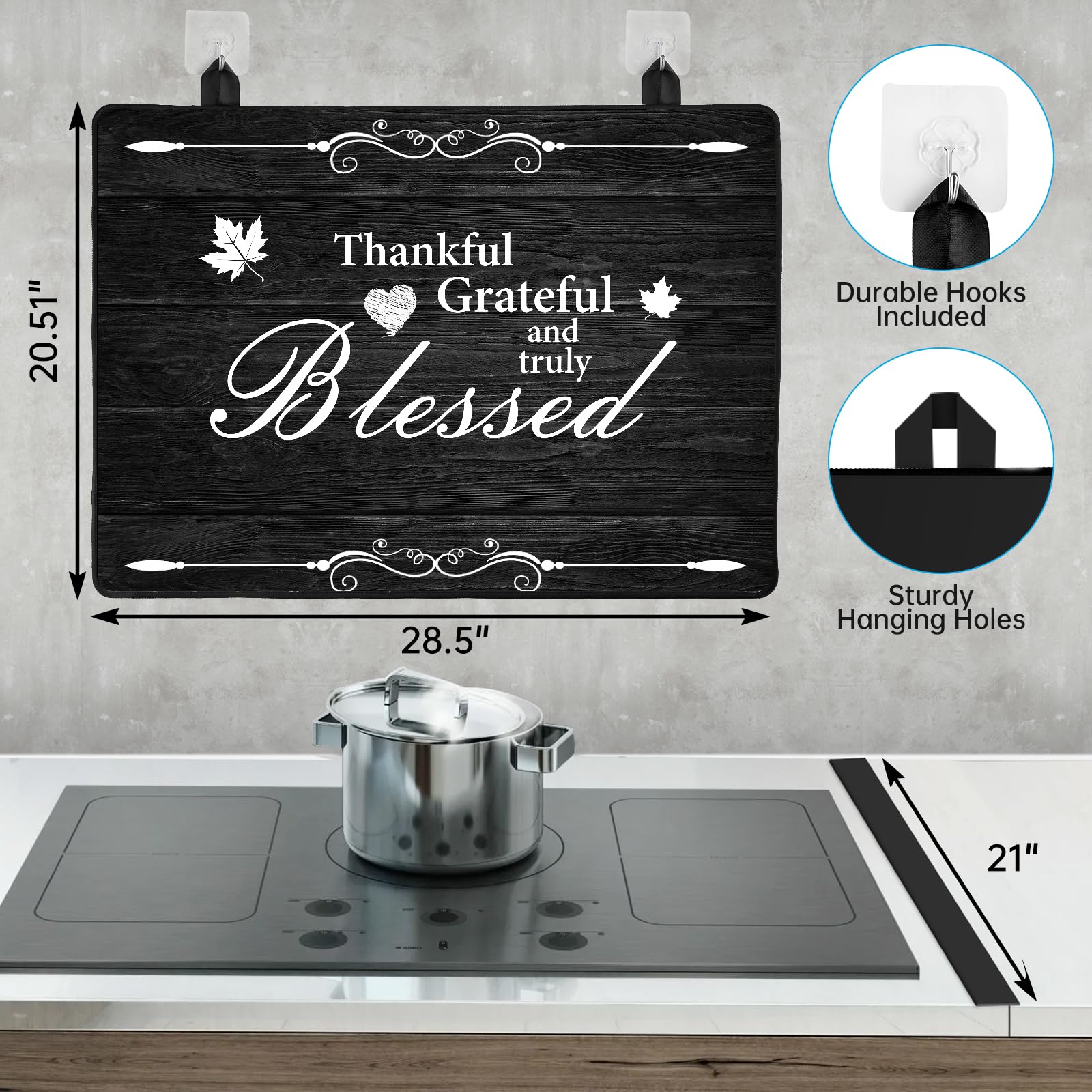 Stove Top Cover for Electric Stove (28.5”x 20.5”), Heat Resistant Glass Cooktop Cover, Multipurpose Stove/Counter/Washer Top Protector, Dishwasher Safe Natural Rubber (Thankful)