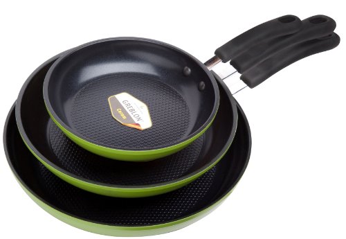 Ozeri Frying Pan 3-Piece Set (8", 10", 12") – 100% PTFE PFC, APEO, GenX, NMP and NEP-Free German-Made Coating, Green