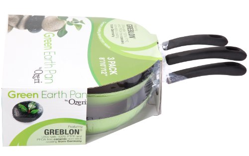 Ozeri Frying Pan 3-Piece Set (8", 10", 12") – 100% PTFE PFC, APEO, GenX, NMP and NEP-Free German-Made Coating, Green