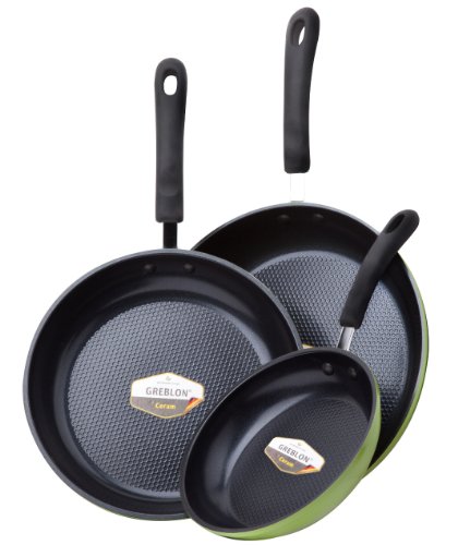 Ozeri Frying Pan 3-Piece Set (8", 10", 12") – 100% PTFE PFC, APEO, GenX, NMP and NEP-Free German-Made Coating, Green