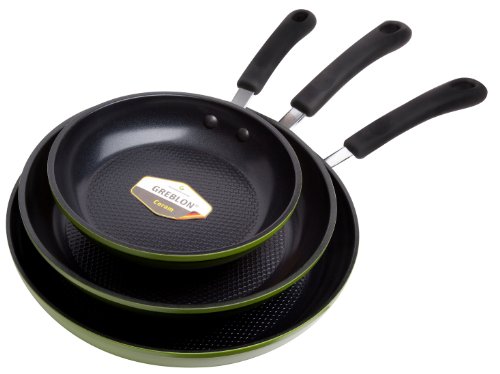 Ozeri Frying Pan 3-Piece Set (8", 10", 12") – 100% PTFE PFC, APEO, GenX, NMP and NEP-Free German-Made Coating, Green