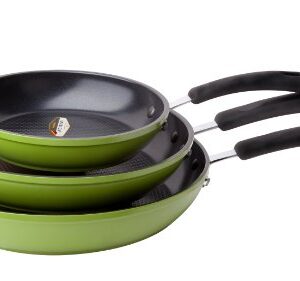 Ozeri Frying Pan 3-Piece Set (8", 10", 12") – 100% PTFE PFC, APEO, GenX, NMP and NEP-Free German-Made Coating, Green