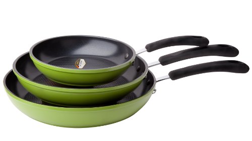 Ozeri Frying Pan 3-Piece Set (8", 10", 12") – 100% PTFE PFC, APEO, GenX, NMP and NEP-Free German-Made Coating, Green