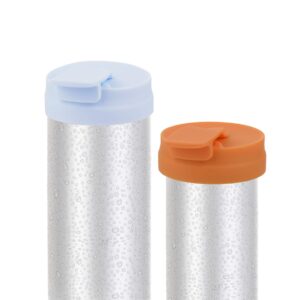 cosmos silicone slim can lids beverage can lid cover protector for slim can and skinny can soda, beer, energy drinks, juice, seltzer (light blue (1 pc) + orange (1 pc))