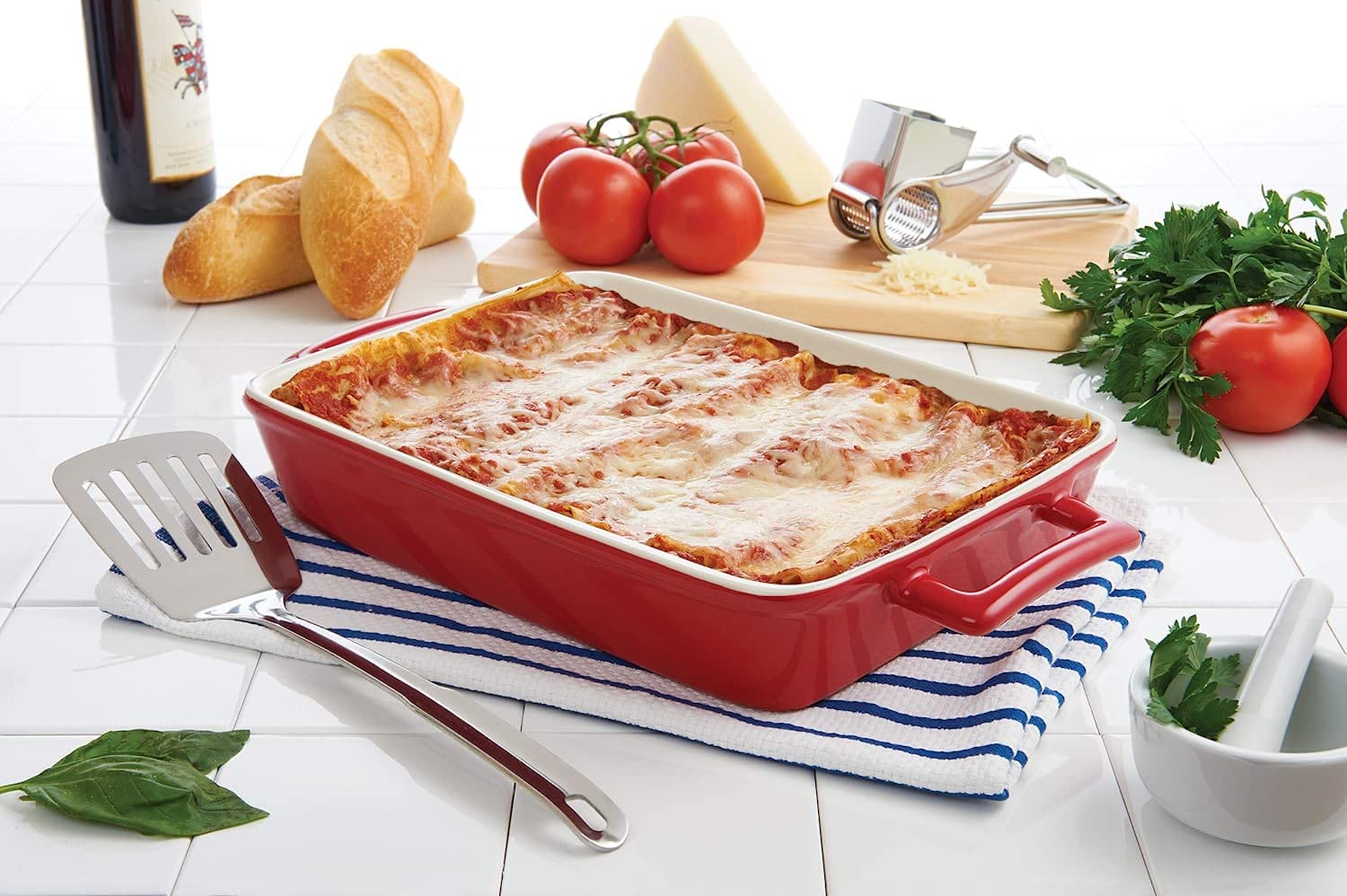 Mrs. Anderson’s Baking Oblong Rectangular Baking Dish Roasting Lasagna Pan with Handles, Ceramic, Rose, 13-In x 9-In x 2.5-In