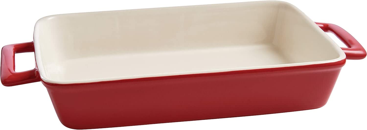 Mrs. Anderson’s Baking Oblong Rectangular Baking Dish Roasting Lasagna Pan with Handles, Ceramic, Rose, 13-In x 9-In x 2.5-In