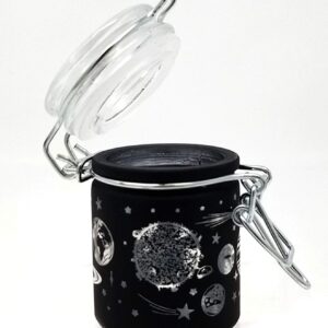 Airtight Glass Herb Stash Jar with Clamping Lid in Choice of Design (Black Frosted Galaxy)