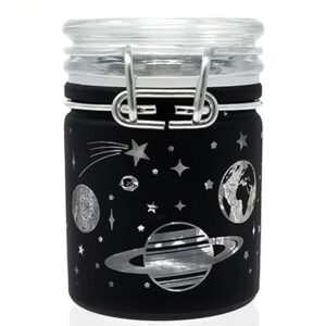 Airtight Glass Herb Stash Jar with Clamping Lid in Choice of Design (Black Frosted Galaxy)