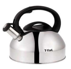 t-fal specialty stainless steel tea kettle 3 quart cookware, pots and pans, dishwasher safe silver