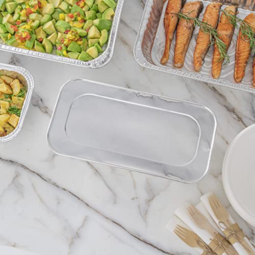 Restaurantware LIDS ONLY: Foil Lux Foil Pan Lids 25 Oven-Ready Foil Tray Lids -Pans Sold Separately Fits 1/3 Third-Size Steam Table Lids FreezableSilver Aluminum Disposable Baking Pan Lids