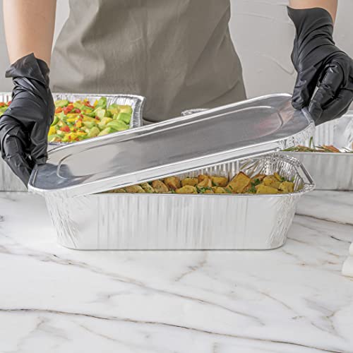 Restaurantware LIDS ONLY: Foil Lux Foil Pan Lids 25 Oven-Ready Foil Tray Lids -Pans Sold Separately Fits 1/3 Third-Size Steam Table Lids FreezableSilver Aluminum Disposable Baking Pan Lids