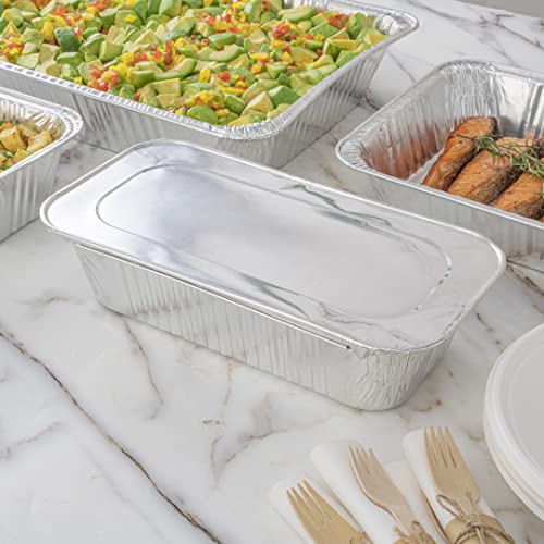 Restaurantware LIDS ONLY: Foil Lux Foil Pan Lids 25 Oven-Ready Foil Tray Lids -Pans Sold Separately Fits 1/3 Third-Size Steam Table Lids FreezableSilver Aluminum Disposable Baking Pan Lids