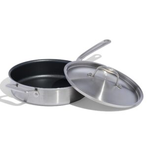 made in cookware - 3.5 quart non stick saute pan with lid - 5 ply stainless clad - professional cookware - crafted in italy - induction compatible