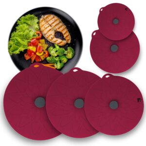 hogoware set of 5 premium silicone lids for bowls and food covers - 6, 8, 10, 12, 13.5" - brick red suction lid - reusable - microwave airtight seal lid covers for pots, pans, bowls, cups, skillets