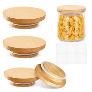 lid fits oui yogurt jar, 4 pack bamboo reusable lids wood cover compatible with yoplait yogurt jar, airtight & dishwasher safe