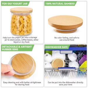 Lid Fits Oui Yogurt Jar, 4 Pack Bamboo Reusable Lids Wood Cover Compatible with Yoplait Yogurt Jar, Airtight & Dishwasher Safe