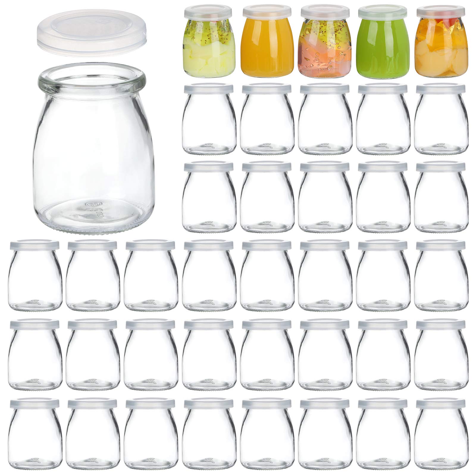 40 Pack 6.7 oz Clear Glass Jars With PE Lids,Glass Yogurt Container,Glass Pudding Jars Yogurt Jars for Milk,Jams,Jelly,Mousse,Honey and More