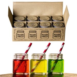 hayley cherie mason jar shot glasses with lids (set of 8) mini mason shooter 2oz for drinks, liquor, favors, desserts, parties, birthdays, gifts