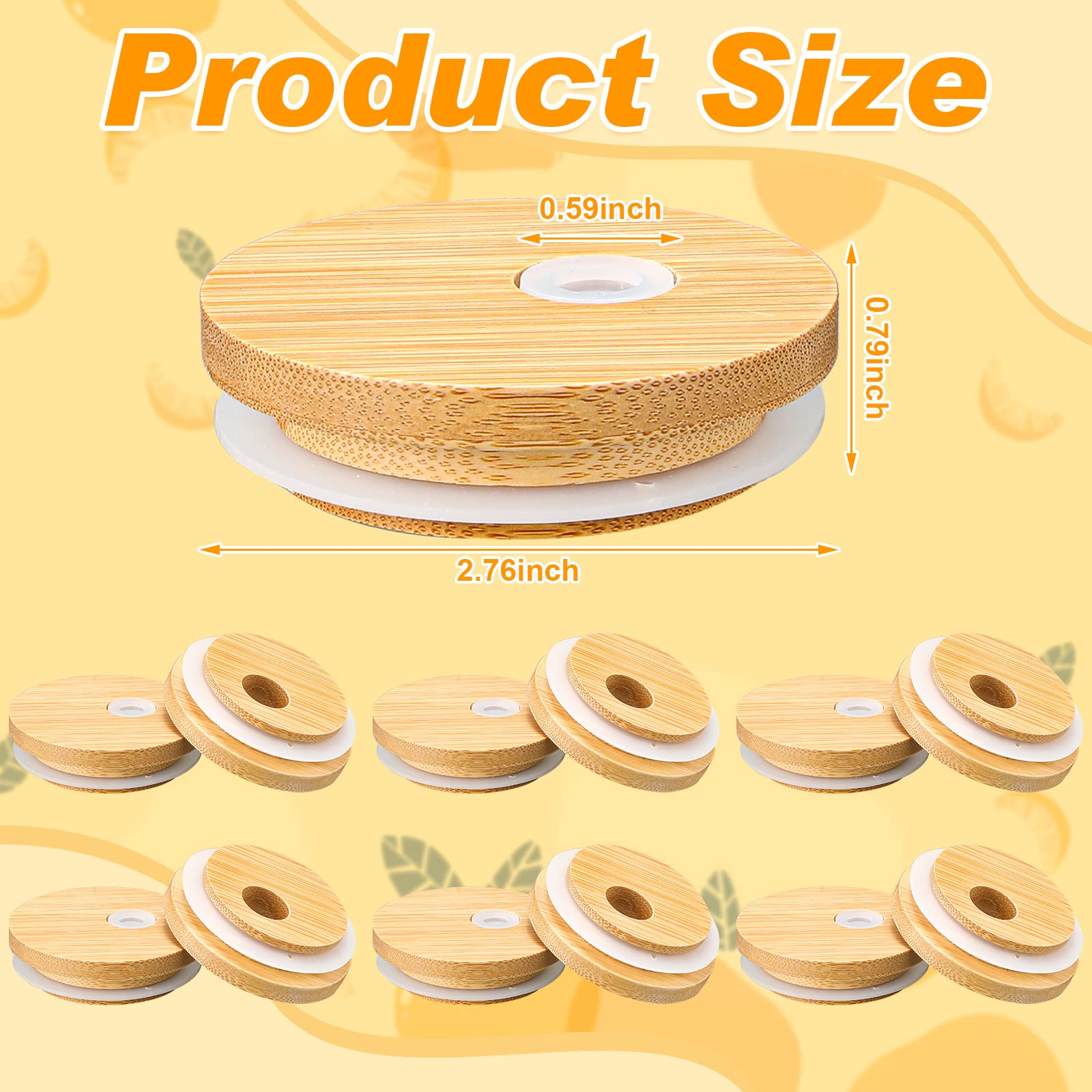 Sieral 70mm Bamboo Jar Lids with Straw Hole for Glass Cups Reusable Wooden Mason Jar Lids for Beer Can Cups 2.76inch Canning Lids with Silicone Ring for Regular Mouth Drinking Jars(20 Pcs)