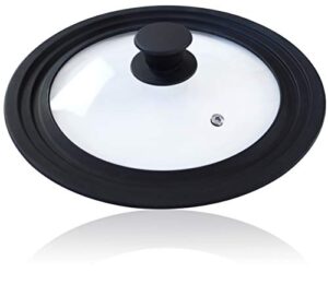 glass lid universal - graduated kitchen lids multisize 8.5” / 21.5 cm, 9.25” / 23.5 cm, 10” / 25.5 cm (outer edges 10.6” / 27 cm) diameter for pots and pans, heat resistant silicone rim, round black