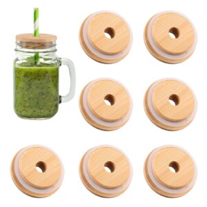 DOITOOL 8pcs Bamboo Jar Lids with Straw Hole Reusable Bamboo Jar Lids for Regular Mouth Mason Jar 70MM