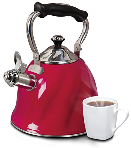 Mr Coffee Alderton Whistling Tea Kettle, 2.3 Quarts, Red