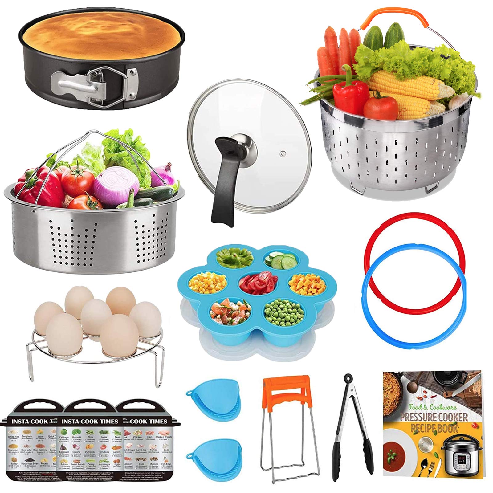 Accessories Set Compatible with 8 Quart Pot Only with Sealing Rings, Tempered Glass Lid, and Steamer Basket.