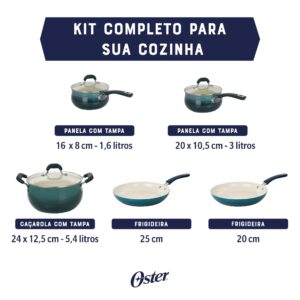 Oster Corbett Forged Aluminum Cookware Set with Ceramic Non-Stick-Induction Base-Soft Touch Bakelite Handle and Tempered Glass Lids, 8-Piece, Gradient Teal
