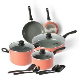 flamingpan 12 piece nonstick pots and pans sets,kitchen cookware with ceramic coating,dishwasher safe,frying pan set with lid, induction pots and pans with clearance,suitable for any cooktop