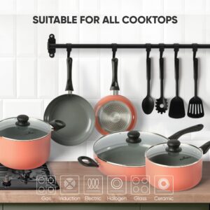 Flamingpan 12 Piece Nonstick Pots and Pans Sets,Kitchen Cookware with Ceramic Coating,Dishwasher Safe,Frying Pan Set with Lid, Induction Pots and Pans with Clearance,Suitable for Any Cooktop