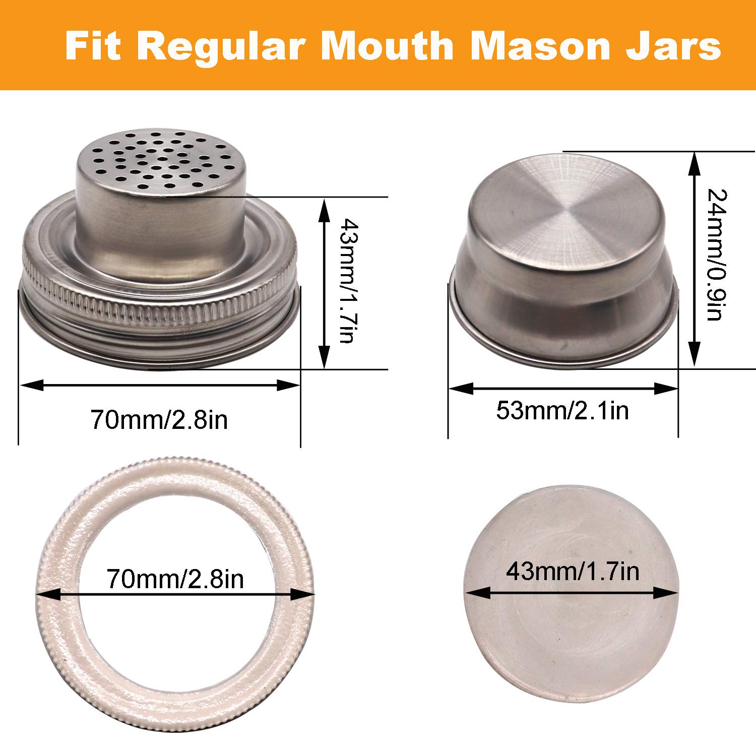 2 Pack Stainless Steel Mason Jar Shaker Lids with Silicone Seals for Regular Mouth Mason, Canning Jars Spices, Salt, Peppers or Shake Drinks Cocktail