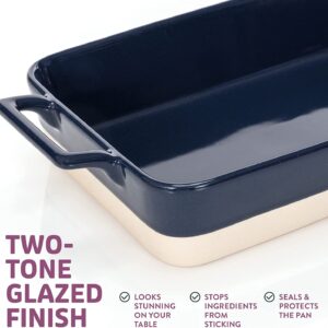 Casserole Dish Set - 3 Ceramic Baking Dishes for Oven with Silicone Oven Mitt - Rectangular Bakeware is Microwave, Freezer and Dishwasher Safe - Cooks Evenly and Saves Space with Nesting Design