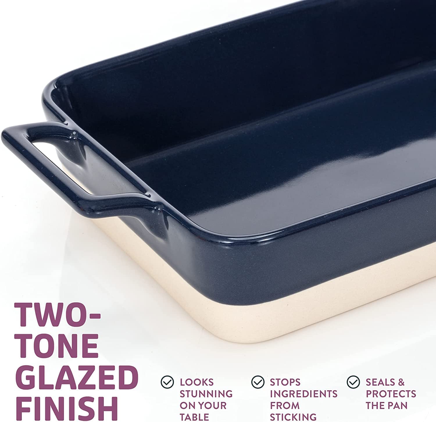 Casserole Dish Set - 3 Ceramic Baking Dishes for Oven with Silicone Oven Mitt - Rectangular Bakeware is Microwave, Freezer and Dishwasher Safe - Cooks Evenly and Saves Space with Nesting Design